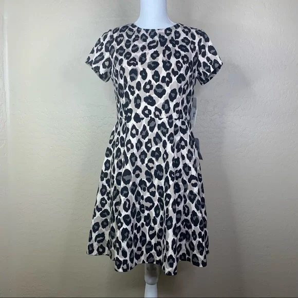 NEW Eliza J Leopard Print Ponte Fit & Flare Dress - Picture 2 of 12